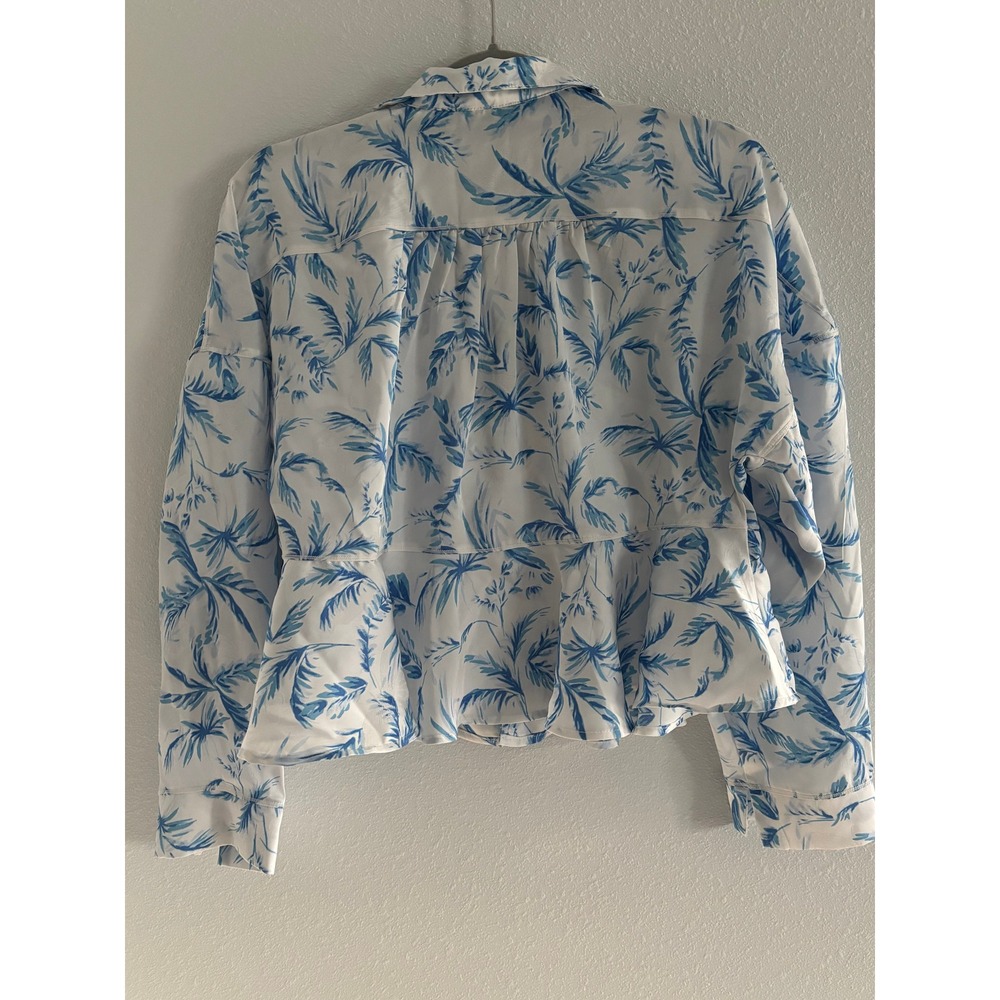 Free People Beauty Sleep Shirt Womens Medium White Blue Floral Satin Lounge - Picture 3 of 4